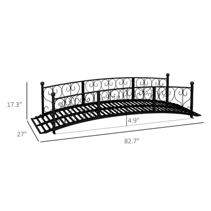 Outsunny 7' Metal Arch Garden Bridge with Safety Siderails, Decorative Arc Footbridge with Delicate Scrollwork S Motifs for Backyard Creek, Stream, Fish Pond, Black