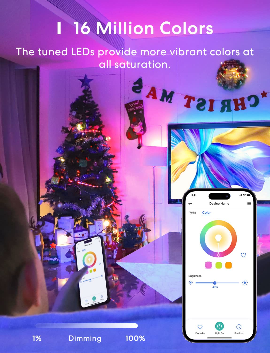 meross Smart Light Bulb, Smart WiFi LED Bulbs Compatible with Apple HomeKit, Siri, Alexa & Google Home, E26 2700K-6500K, 900 Lumens RGBWW 60W Equivalent, 1 Pack
