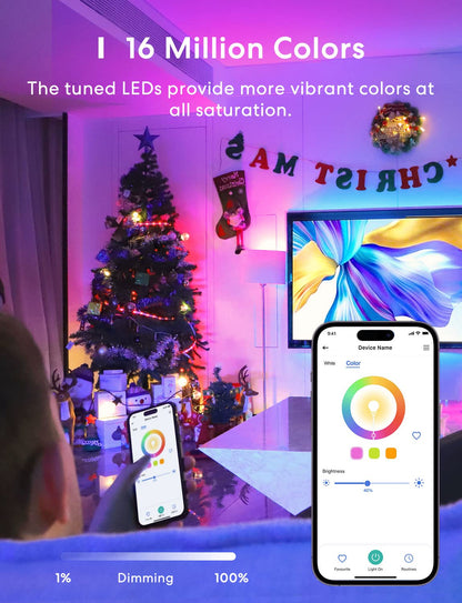 meross Smart Light Bulb, Smart WiFi LED Bulbs Compatible with Apple HomeKit, Siri, Alexa & Google Home, E26 2700K-6500K, 900 Lumens RGBWW 60W Equivalent, 1 Pack