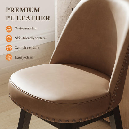 MALOL Swivel Bar Stools Set of 4, PU Leather Mid Century Mondern Barstools, 26 inch Counter Height Bar Chairs with Solid Back and Wood Legs, for Kitchen Island，Brown