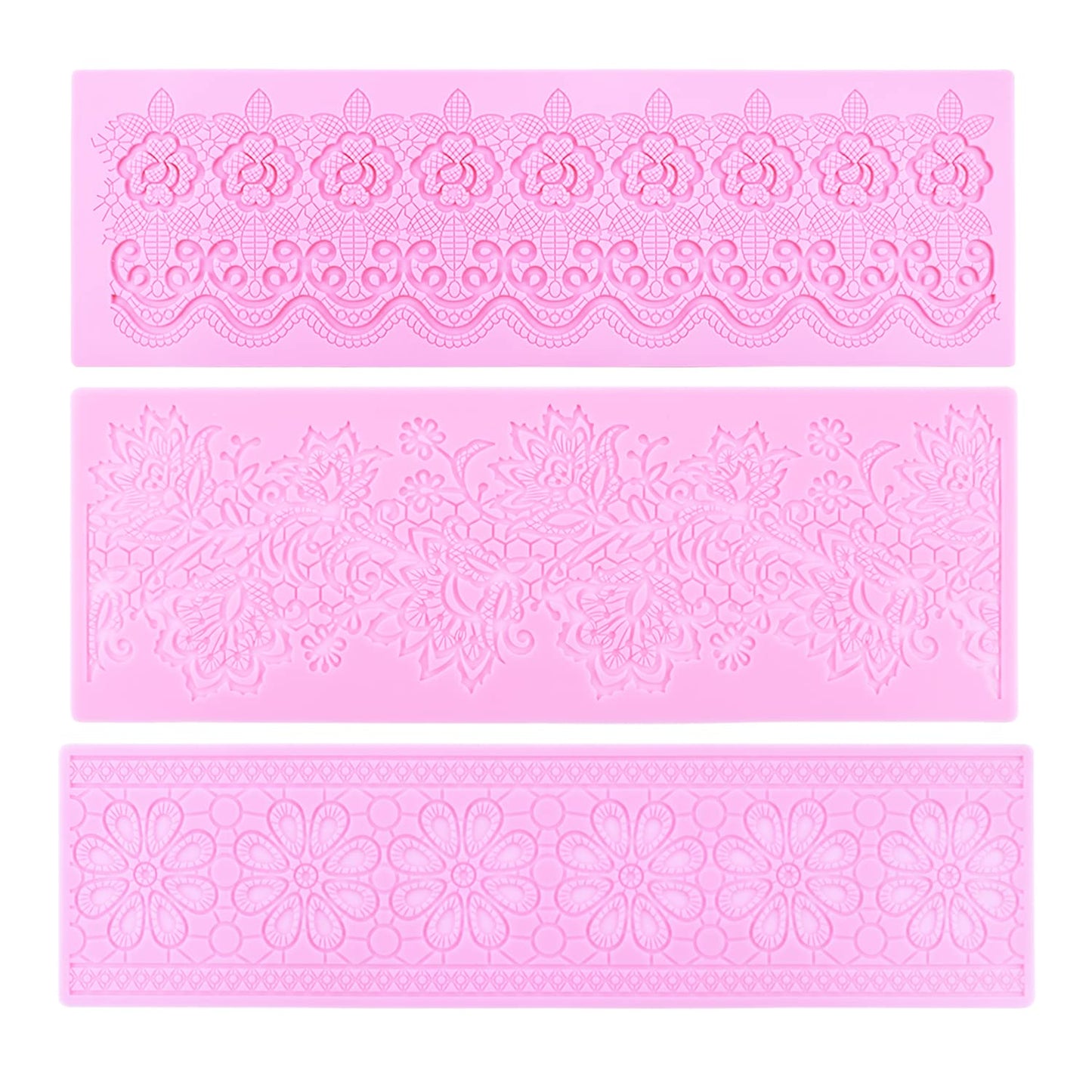 Embossing Lace Fondant Molds, Multi Circle Flowers Lace Mat Wedding Cake Decoration Tool, Rattan Shaped Cupcake Mat Silicone Molds Set of 3