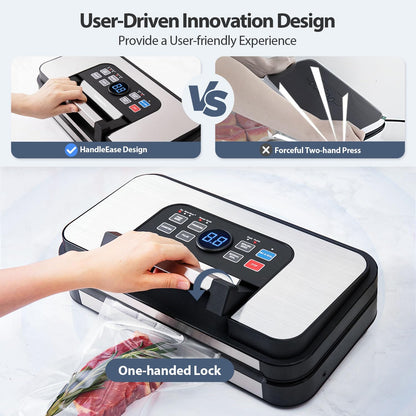 95Kpa Precision Pro Vacuum Sealer, with Double Heat Seal & Dual-Pump for Dry/Moist Food, 2X Strength, Food Vacuum Sealer Machine with Easy-Lock Handle, Built-in Cutter & Bag Storage, Stainless Steel