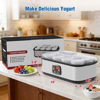 HOPERAN Yogurt Maker with Adjustable Time and Temp Control, Yogurt Maker Machine with Automatic Shut-Off & Constant Temper for Homemade Probiotic, Greek Yogurt, BPA-Free (Black Grey, 48 oz/8 Jars)