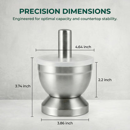 Stainless Steel Mortar and Pestle Set, Spice Grinder & Herb Grinder Bowl with Anti-Slip Base, Large Capacity, Easy to Clean Grinding Tool for Herbs, Spices & Tablets (Large)