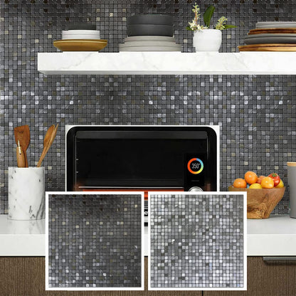 XUANINY 10-Piece Peel and Stick Backsplash for Kitchen Aluminum 3D Wall Sticker Panel Self-Adhesive Metal Mosaic Tile (11.41"x11.41"Grey)
