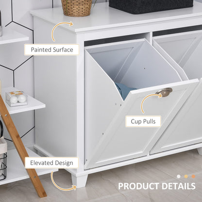 Tilt-Out Laundry Sorter Bathroom Cabinet, White