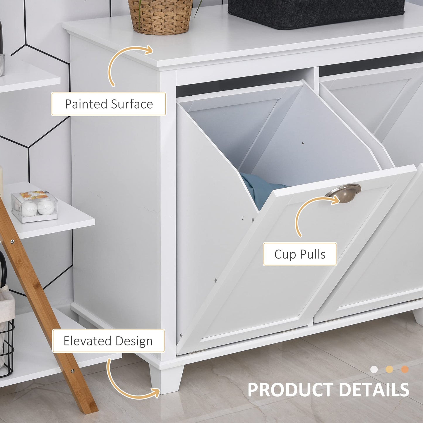 Tilt Out Laundry Sorter Bathroom Cabinet, White