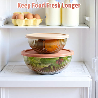 Freshmage Glass Mixing Bowls with Lids Sets, 4 Packs Glass Bowls with Lids for Kitchen Baking, Meal Prepping and Salad, Bpa Free and Dishwasher Safe Serving Bowls, 0.2/0.5/1.1/2.1