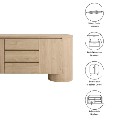 Modway Duval Oval Wood Grain 71 Inch Sideboard with Doors and Drawers in Hickory Frost
