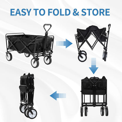 Heavy Duty Foldable Wagon Utility Carts with Wheels Adjustable Handle Collapsible Wagon Cart for Outdoor Grocery