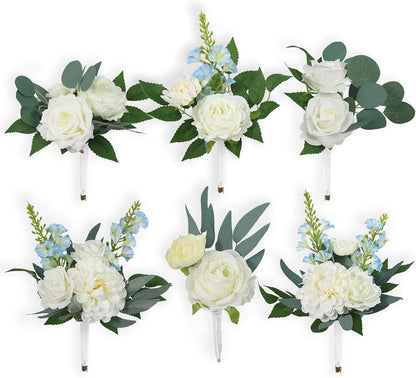 6Pcs Rinlong Assorted Flower Centerpieces for Wedding Tables Centerpiece Bridesmaid Bouquets Baby Nursery Shelf Mantel