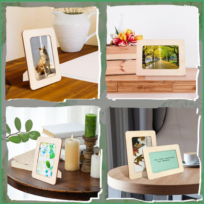 Vmiapxo 10 Pack Wooden Picture Frames for Crafts,DIY Wood Frame for 4x6 Photos,Unfinished Standing Wooden Photo Frames for Painting,Wood DIY Crafts Decorate for Birthday Party Mother's Day Gifts