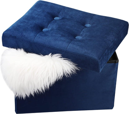 16X12X12IN LINMAGCO Small Velvet Ottoman with Storage Rectangle Foot Rest Under Desk Stool for Room Folding Ottoman