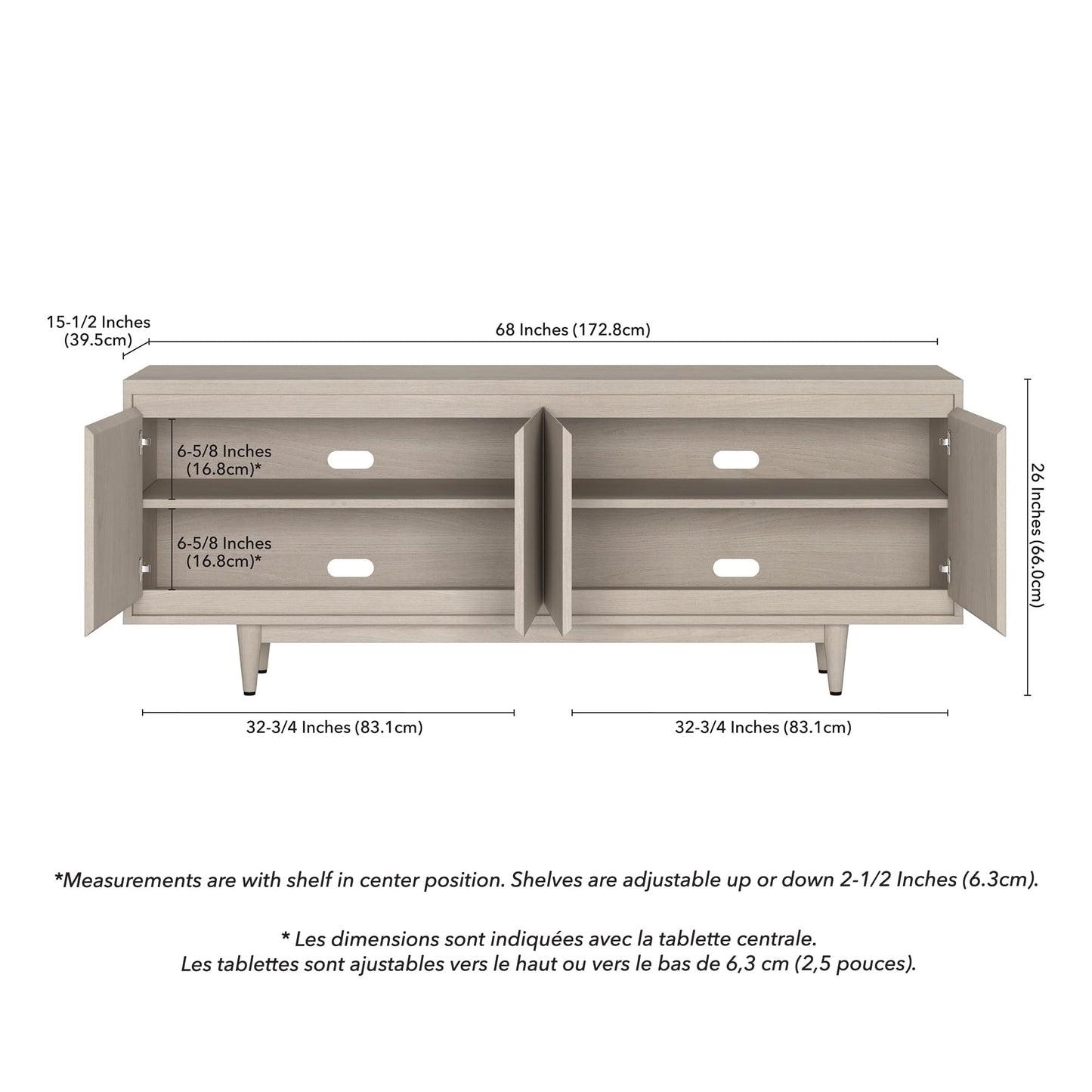 Henn&Hart TV Stand for TVs up to 75" with 2 Storage Cabinets with an Adjustable Shelf for Living Room, Family Room, or Office, Beech White