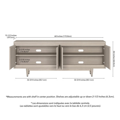 Henn&Hart TV Stand for TVs up to 75" with 2 Storage Cabinets with an Adjustable Shelf for Living Room, Family Room, or Office, Beech White