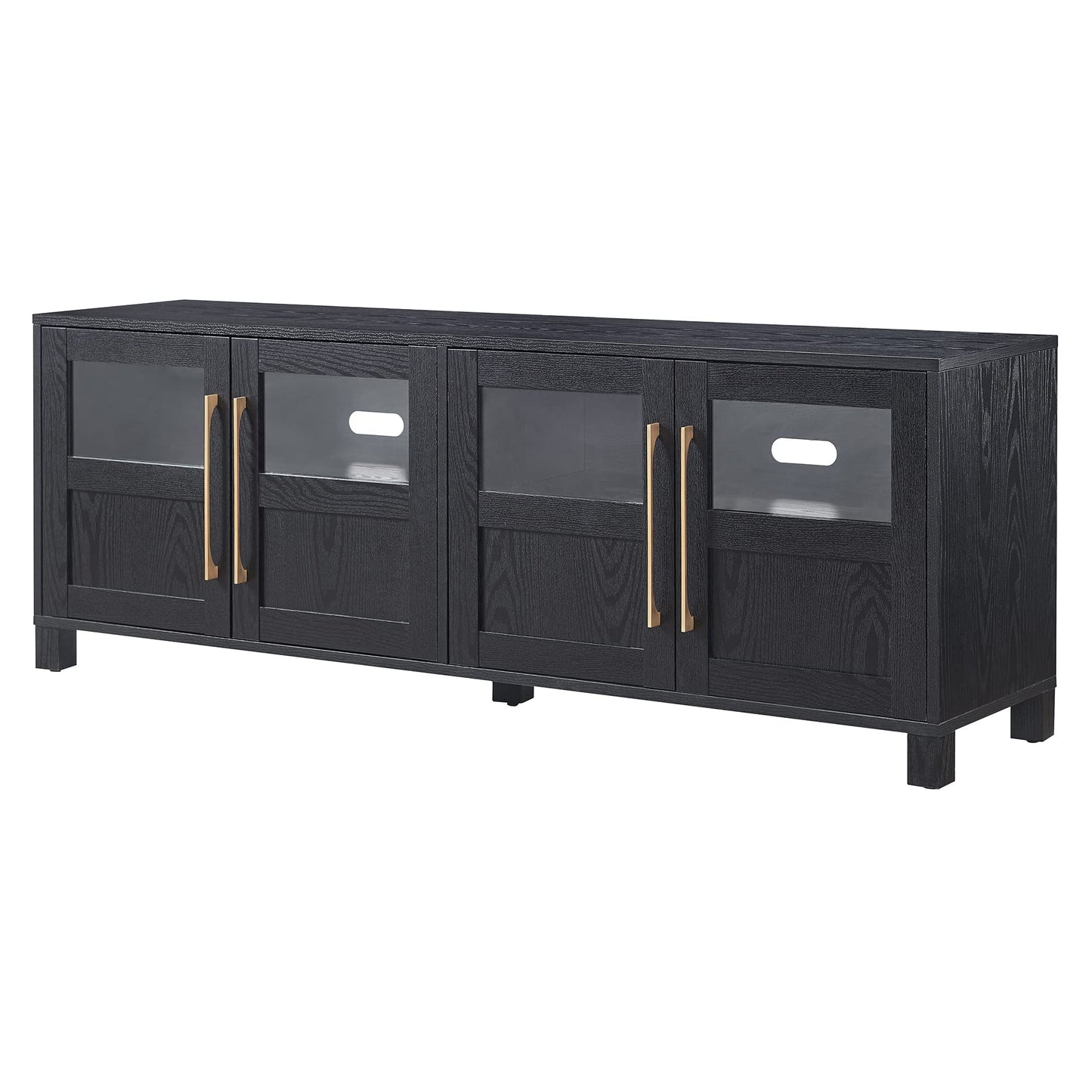 Henn&Hart TV Stand for TVs up to 75" with 2 Glass and Wood Split Panel Display Cabinets for Living Room, Family Room, or Office, Natural Black
