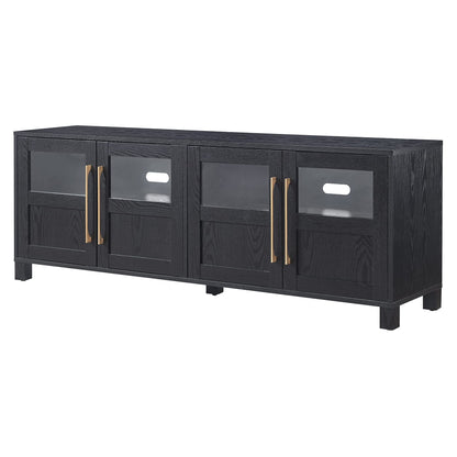 Henn&Hart TV Stand for TVs up to 75" with 2 Glass and Wood Split Panel Display Cabinets for Living Room, Family Room, or Office, Natural Black
