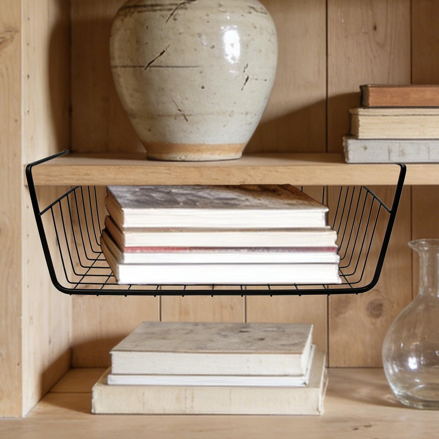 Orepzinc 8 Pcs Under Shelf Basket, Hanging Under Cabinet Wire Storage Rack Slides Under Wire Shelves for Counter Pantry Desk Bookshelf