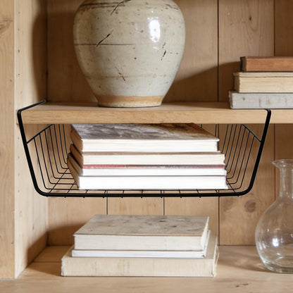 Orepzinc 8 Pcs Under Shelf Basket, Hanging Under Cabinet Wire Storage Rack Slides Under Wire Shelves for Counter Pantry Desk Bookshelf