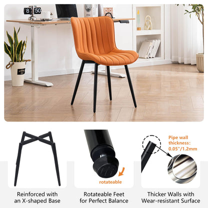 YOUNUOKE Dining Chairs Set of 2 Camel Mid Century Modern Kitchen Chairs Armless Faux Leather Upholstered Dinner Side Chair with Back for Guest Reception Living Room, Matte Orange
