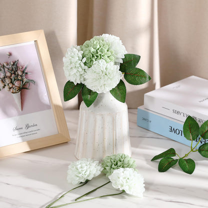 Giegxin 50 Pcs Sage Green Artificial Flowers with Stem for DIY Wedding Bouquets Centerpieces Arrangements, Green and White Dahlia Flowers for Bridal Shower Party Home Decorations, 3.15 Inches
