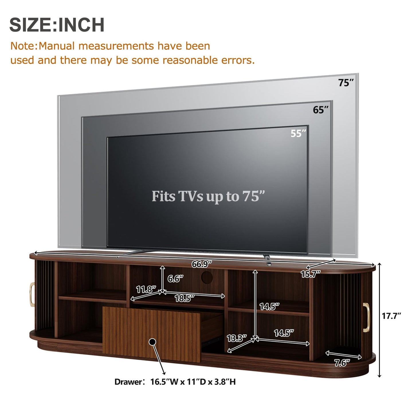 Merax Rustic Wood TV Stand for TVs Up to 75'', Farmhouse Entertainment Center with Storage Drawers, Practical Media Console for Living Room, Bedroom, Walnut