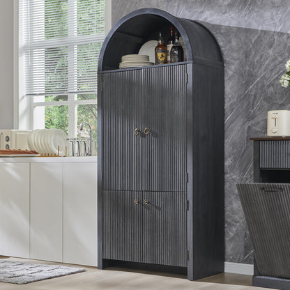 IFGET 71" Tall Arched Kitchen Pantry, Modern Fluted Wood Storage Cabinet with Doors, 3 Adjustable Shelves, 6 Door Shelves, Organizer, Versatile Cupboard for Kitchen,Bathroom, Dark Gray