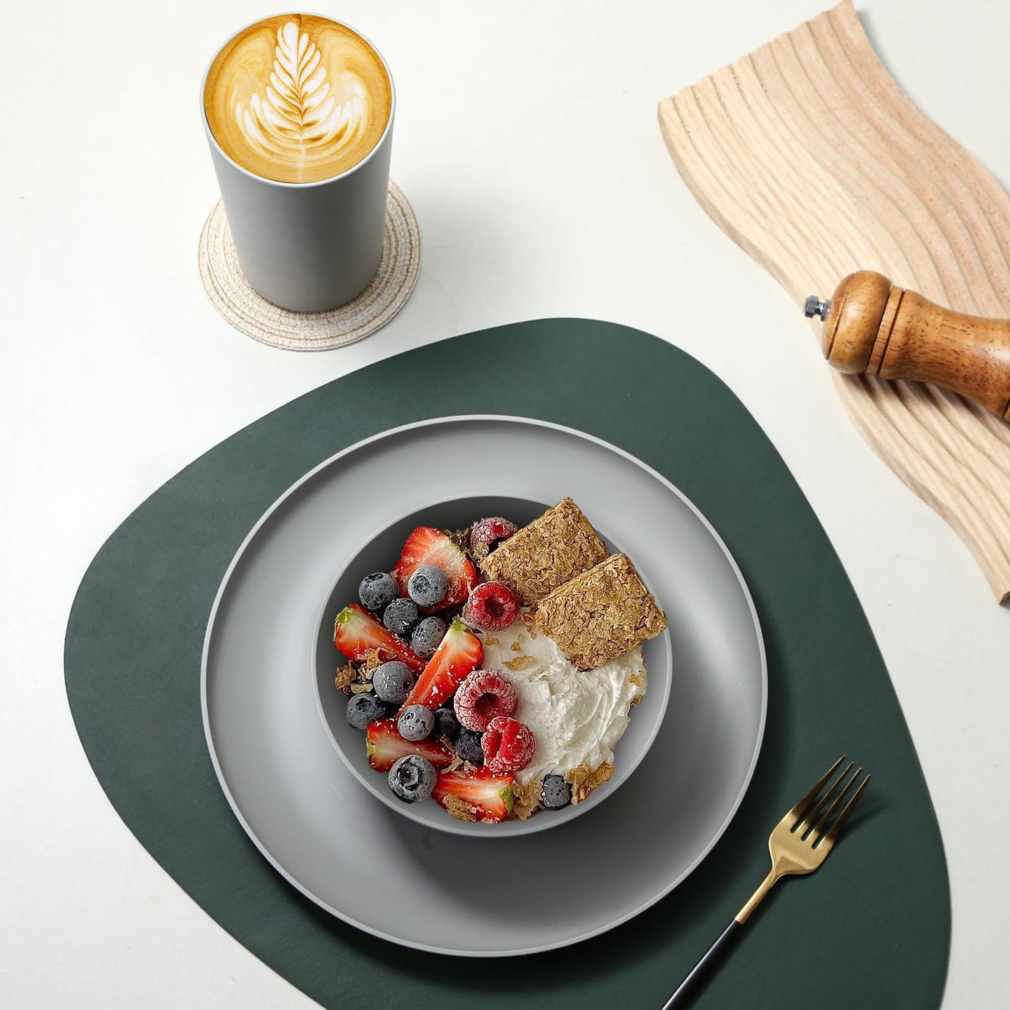 YARRGGU 24-Piece Dinnerware Set, Service for 8, Unbreakable Plates and Bowls Set, BPA-Free, Dishwasher Safe, Gray Tableware for Kitchen, Party and Picnic