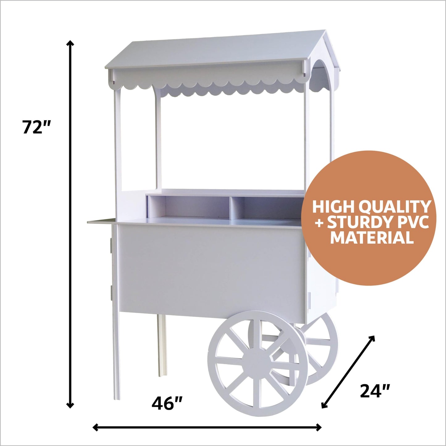 6 FT Tall Candy Cart with Shelf and Wheels for Candy and Dessert Display - Decoration for Parties, Weddings, Bar/Bat Mitzvah - Bar Cart - 24” x 46” x 72” in Carrito De Dulces para Fiestas