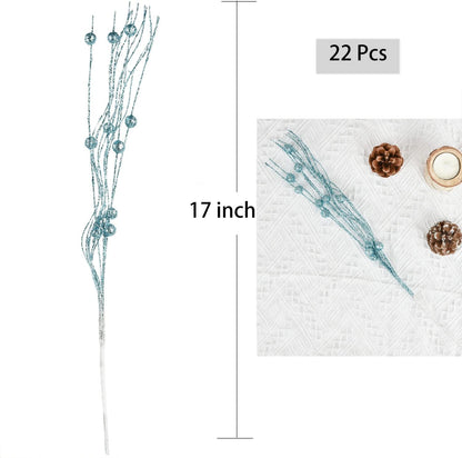 DearHouse 22 Pcs Christmas Glitter Berries Stems, 16.5 Artificial Picks for Holiday Crafts and Home Decoration (Blue)