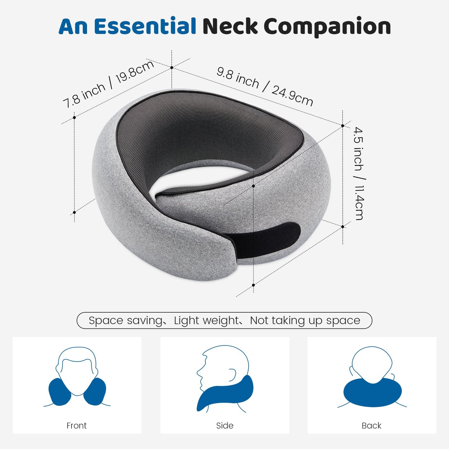 Neck Pillow Airplane,100% Pure Memory FoamTravel Neck Pillow Travel Neck Support Ergonomic &Portable Design Best for Sleeping Plane Car Train Office Flight (Small Grey)
