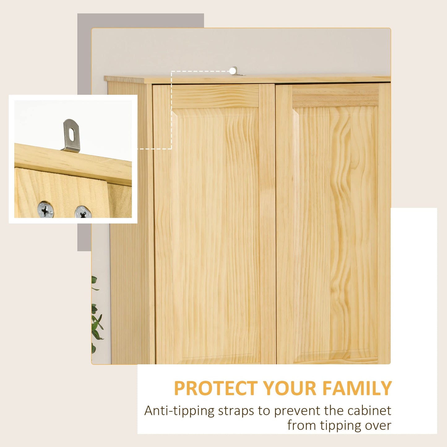 HOMCOM 67" Pinewood Kitchen Pantry Storage Cabinet, Freestanding Cabinets with Adjustable Shelves, Solid Wood Food Pantry with Soft-Close Doors for Living Room Dining Room, Light Brown
