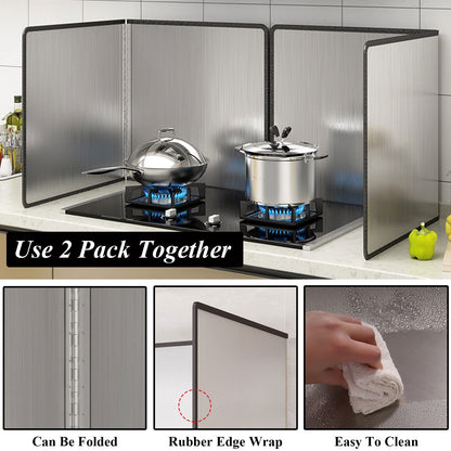 Splatter Guard for Stove 2 Pack 2-Sided Foldable Stainless Steel Oil Splash Board Anti Grease Nonstick Splatter Guard for Frying Stove Heat Insulation Board for Cooking（11.8 x 15.7 in）