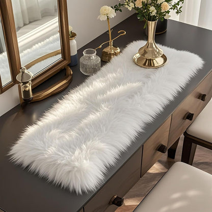 12x47.0 inches) Faux Fur Table Runner,Table Runner for Soft Luxury Winter Decor Xmas White Decorations, Party Birthday