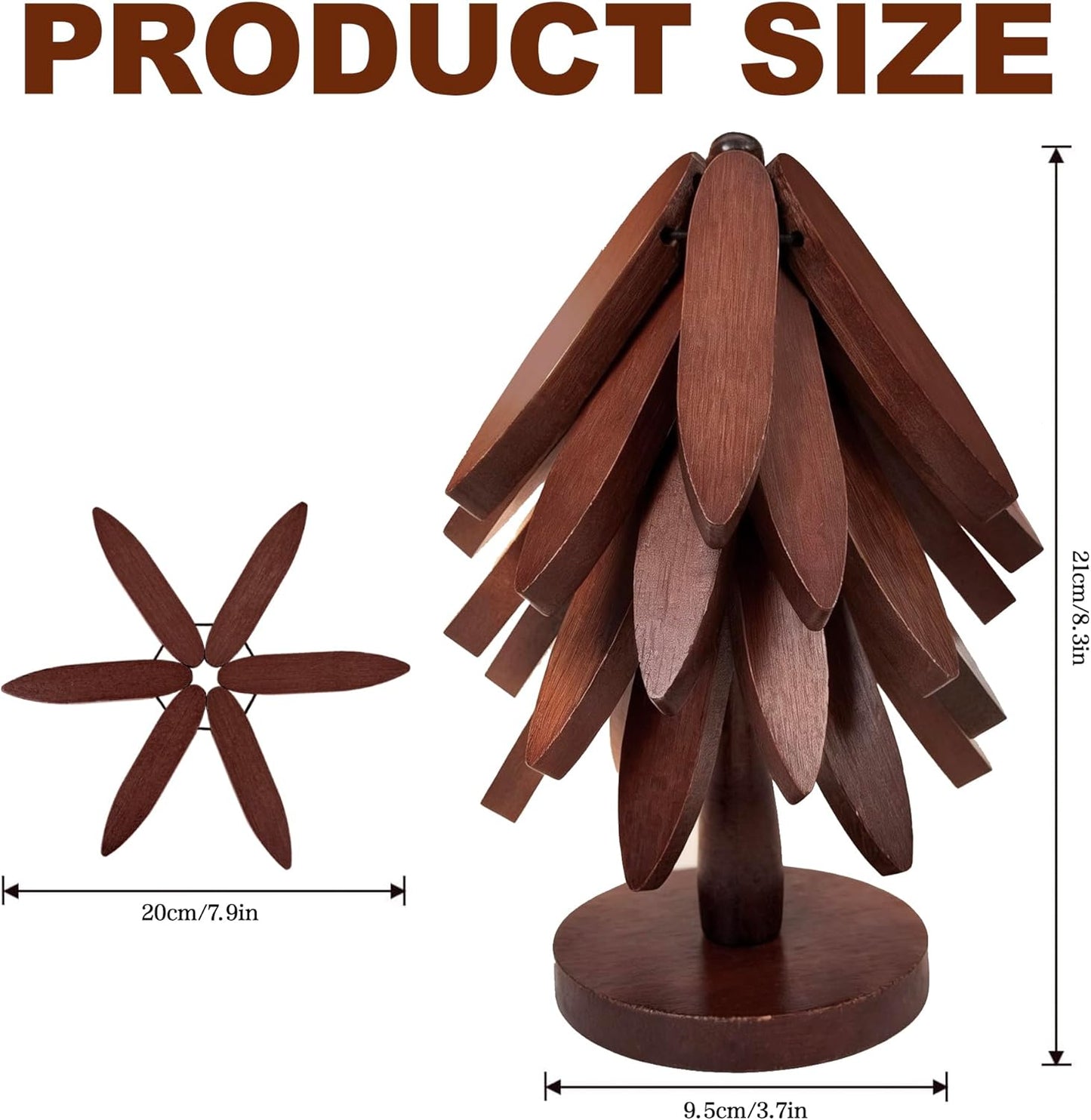 Buanson 5 1 Wooden Tree Trivets for Hot Dishes, Foldable Kitchen Wooden Trivet for Pan, Pot, Bowl, Teapot, Hot Pot