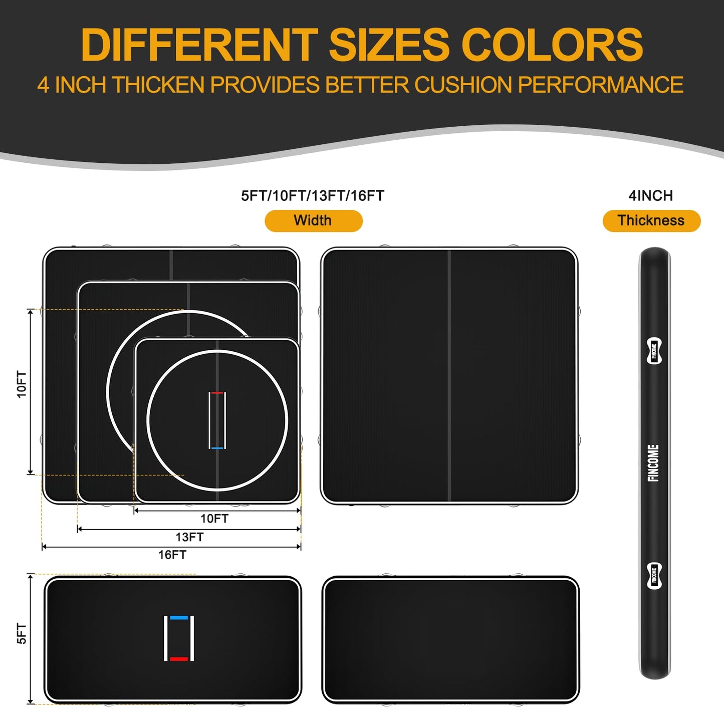 FINCOME Inflatable Wrestling Mat 16ft/13ft/10ft, 4" Thick Foldable Jiu Jitsu Mats Wrestling Mats for Home Outdoor Indoor, Waterproof PVC Mat for Gymnastics, BJJ, MMA, Grappling, Judo, Boxing