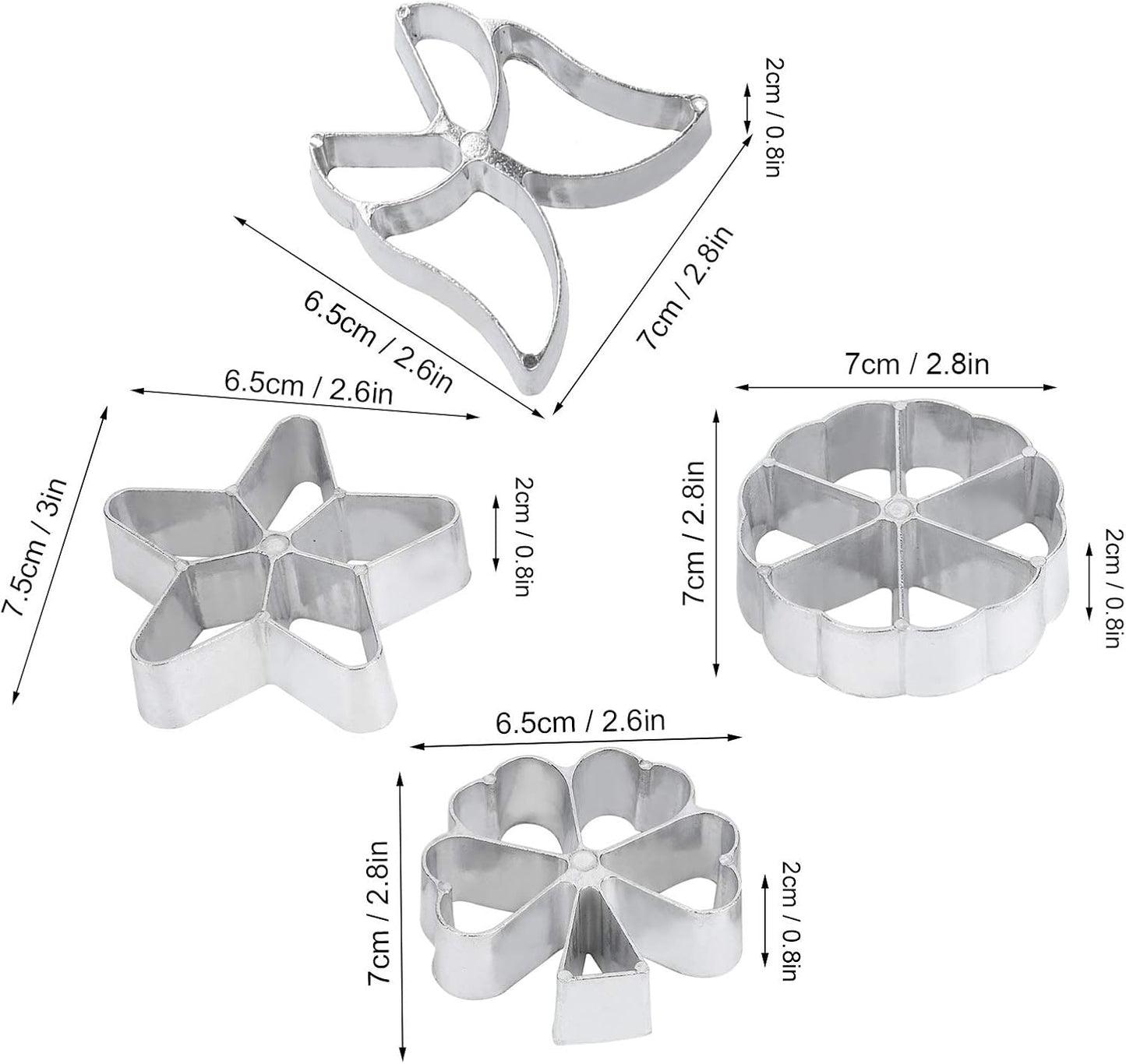 Rosette Iron Set with Handle, 4 Shapes Cake Printing Pastry Waffle Molds, Cookie Pastry Mold for Biscuit Lovers