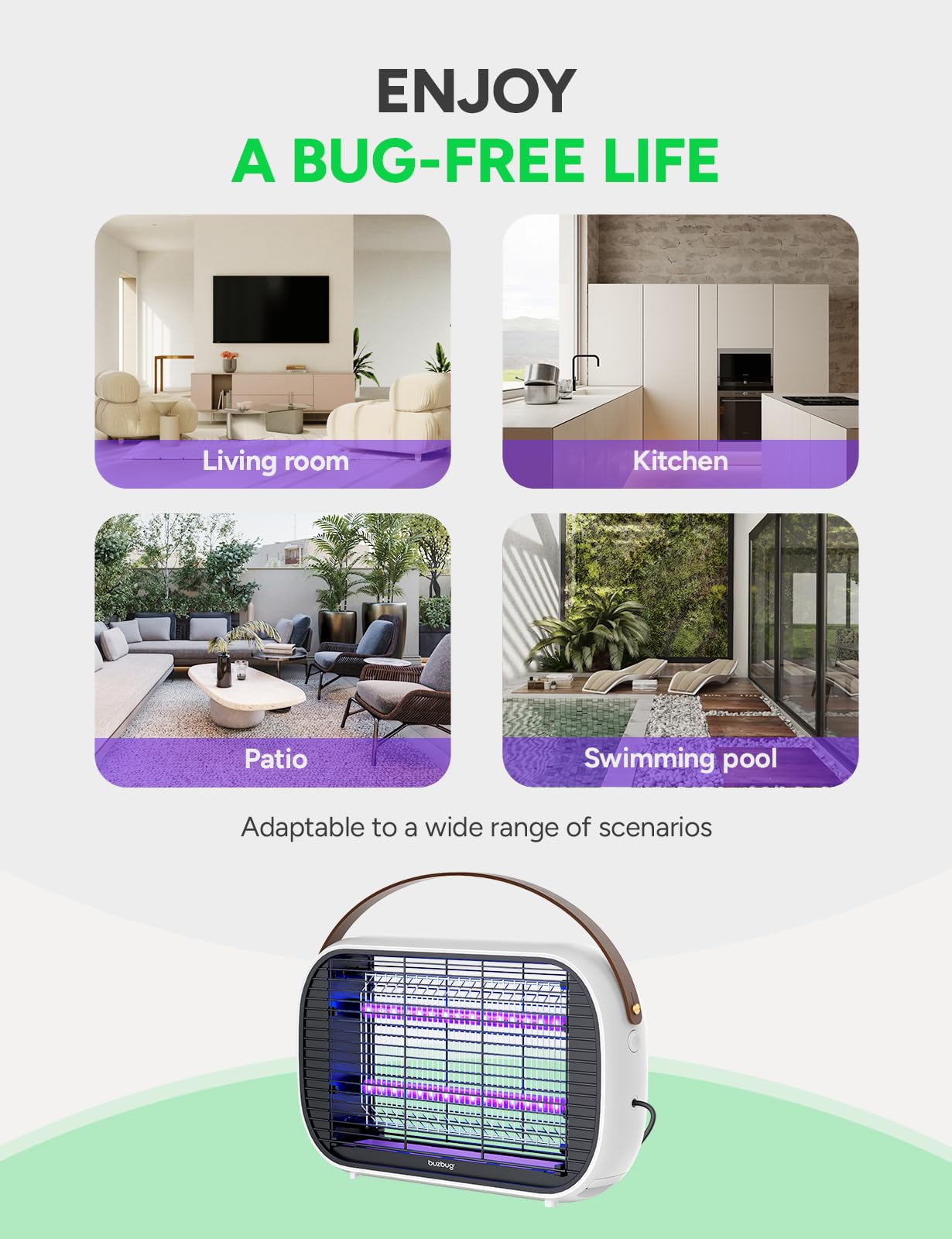 Buzbug LED Bug Zapper Indoor, 10 Years Lifespan Lamp Sustainable Less Power, Durable High-Voltage Electric Mosquito Zapper, Fly Trap Mosquito Trap, Fly Killer -MA015B