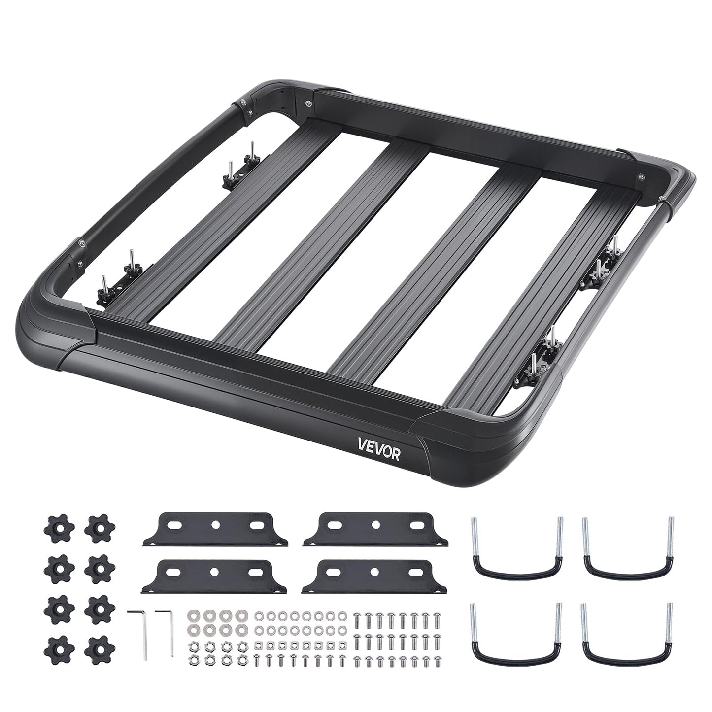 VEVOR Roof Rack Cargo Carrier, 48 x 40 x 5.6 in, Universal Rooftop Cargo Basket, Car Top Luggage Holder with 150 lbs Max Load Capacity, 4.1 in Fence, Anti-Rust Alloy Steel, Wind Fairing, for SUV Car