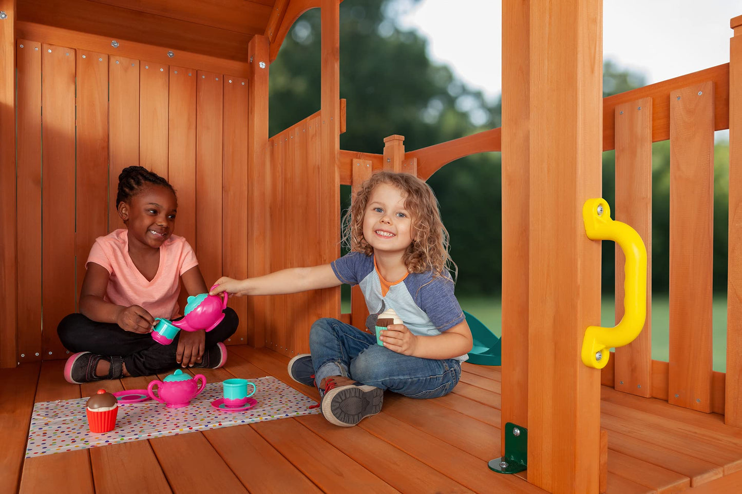 Timber Valley Cedar Backyard Playset | Multi | W:15'9" D:11'10" H:9'3" | 2-Person Glider, 2 Belt Swings & Green Slide | Kids Age 3-12 | DIY Outdoor Swingset | ASTM Standards | 10-Year Wood Warranty