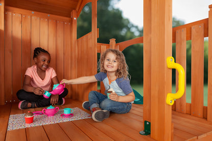 Timber Valley Cedar Backyard Playset | Multi | W:15'9" D:11'10" H:9'3" | 2-Person Glider, 2 Belt Swings & Green Slide | Kids Age 3-12 | DIY Outdoor Swingset | ASTM Standards | 10-Year Wood Warranty