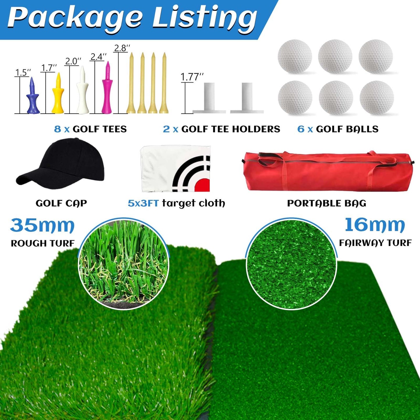KAIDIDA Golf Practice Net: 10x8ft Heavy Duty for Yard Driving Garage Home Use Adults Golfers with Ball Tee Turf Mat Cap