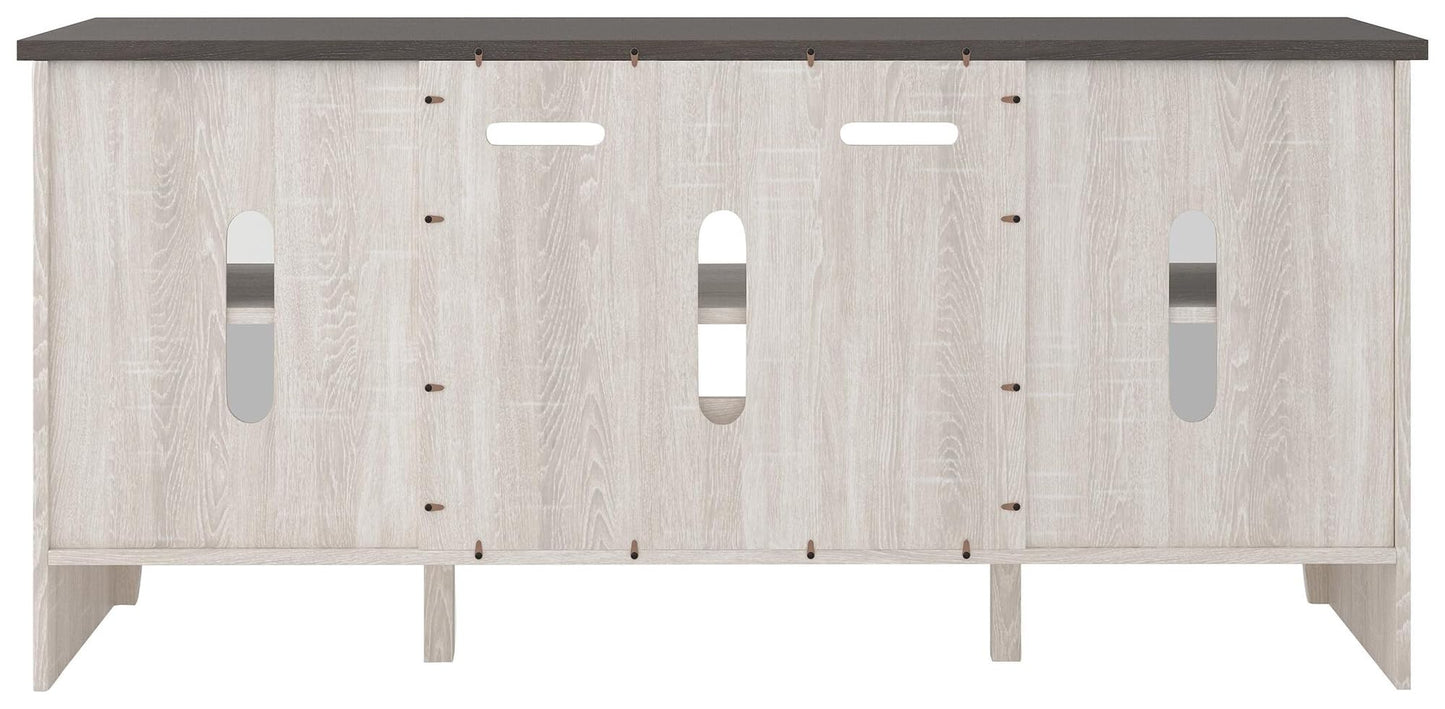 Signature Design by Ashley Dorrinson Farmhouse TV Stand with Fireplace Option, Fits TVs up to 58", Whitewash