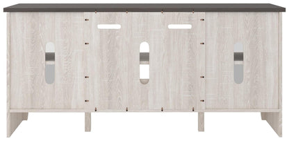 Signature Design by Ashley Dorrinson Farmhouse TV Stand with Fireplace Option, Fits TVs up to 58", Whitewash