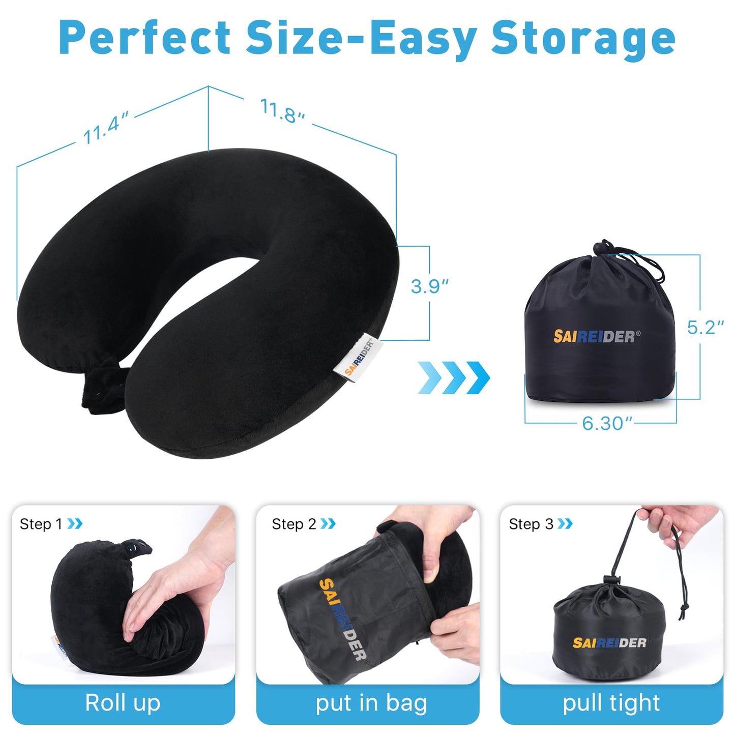 SAIREIDER Neck Pillows for Travel-Head Neck Support Travel Pillow for Traveling, Car, Home, Office Adjustable(Navy Blue)