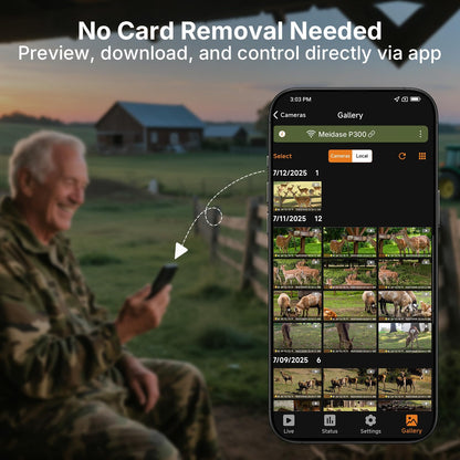 Meidase P300 Pro (Non-Cellular) WiFi Trail Camera, Dual-Antenna 165ft Range, 7800mAh Battery,Fast 0.1s Trigger Speed Motion Activated 64MP Photos, 1296p HD Video, 64GB Industrial SD Card Included