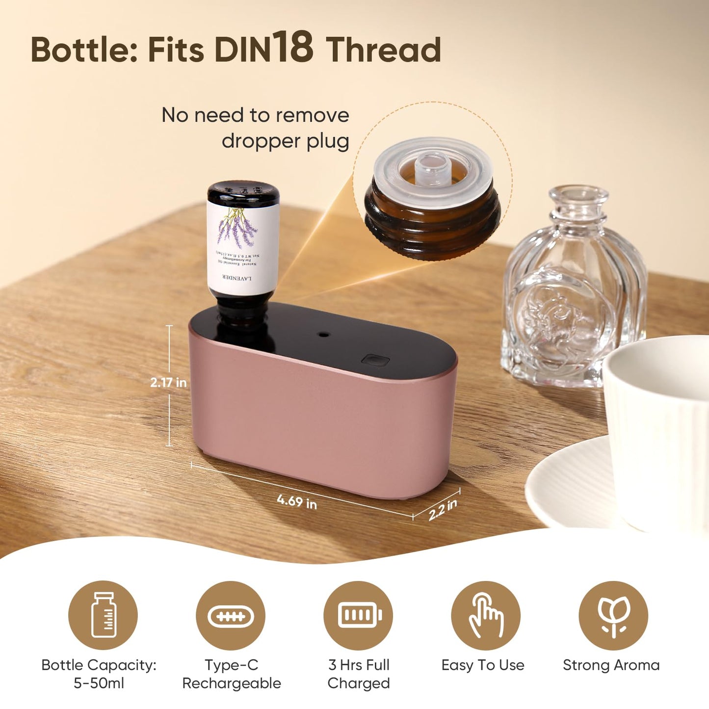 Waterless Diffuser for Home Essential Oil Diffuser, Aromatherapy Diffuser, Portable Scent Diffusers, 3 Mist Modes, Cycle Start for Bedroom, Office Studio 160-350 sq. ft Black