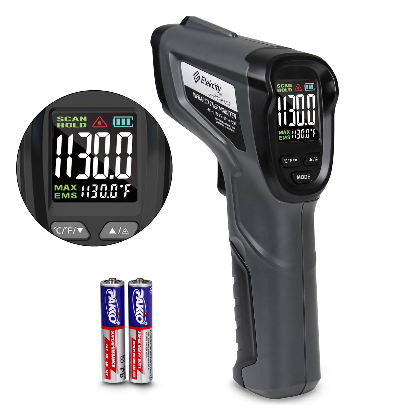 Etekcity Temperature Gun Infrared Thermometer -58°F 1130°F, Digital Laser Heat Gun for Pizza Ovens, Griddles, Meat, Refrigerators, Engines, HVAC, Kitchen & Pool Accessories