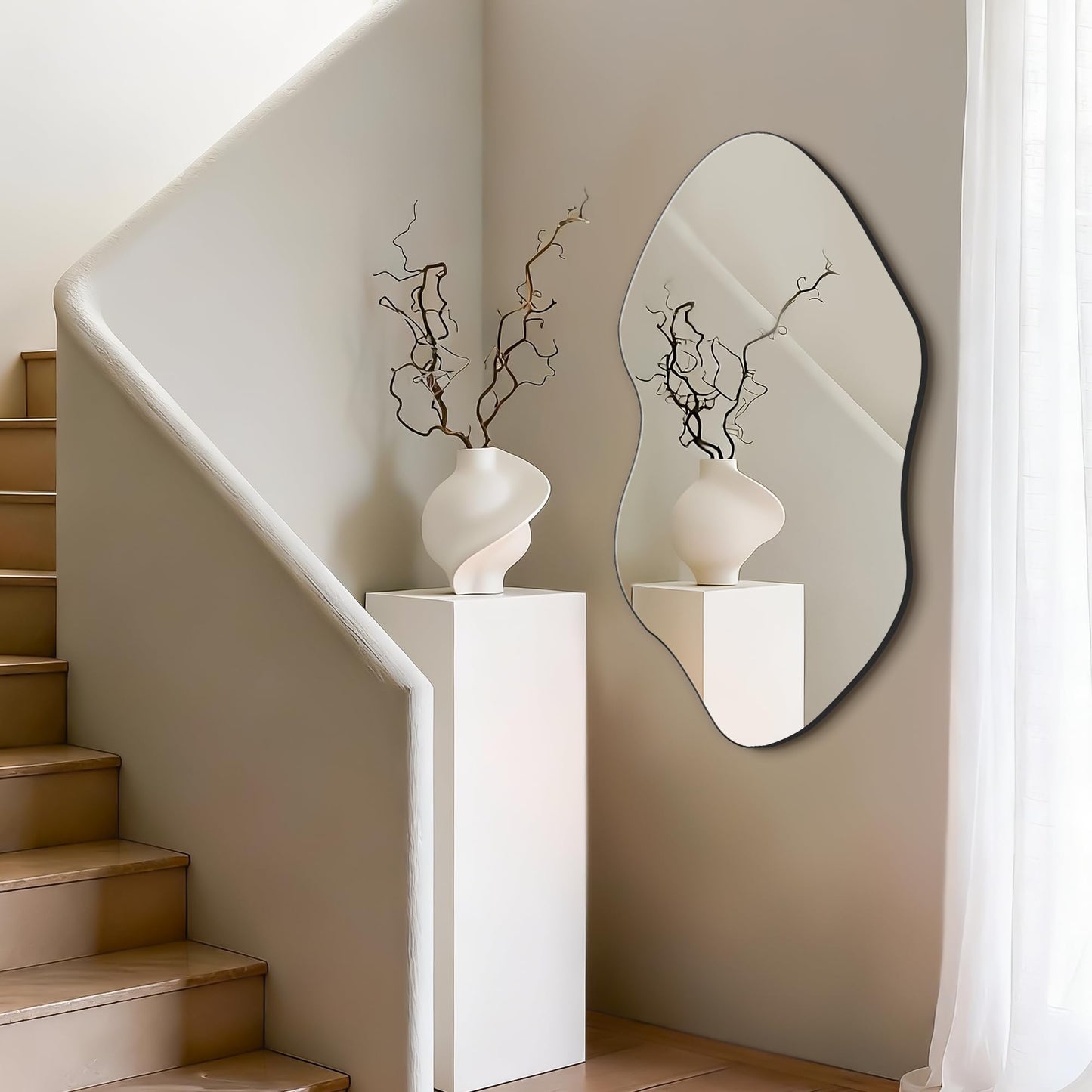 FICTOR Irregular Asymmetrical Wall Mirror, 36" x 19" Modern Decorative Mirror for Entryway, Bathroom, Bedroom, Living Room, Dining Room