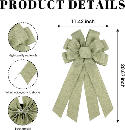 Skiennix Mint Green Large Bow - 11x21 Inch Wired Ribbon for Wreaths & Spring Decor